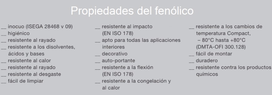Características técnicas del fenólico.